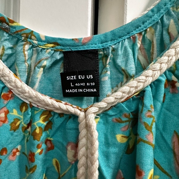 Teal multicolored off the shoulder sundress. - Picture 2 of 2